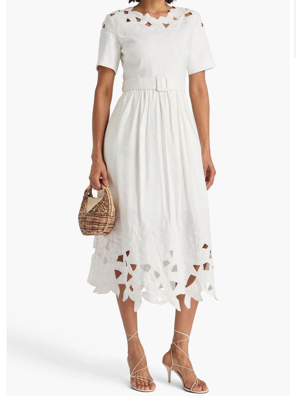 Jonathan Simkhai Sz 6 Dress Belted Cutout Linen-Blend Midi Minimalist Classic